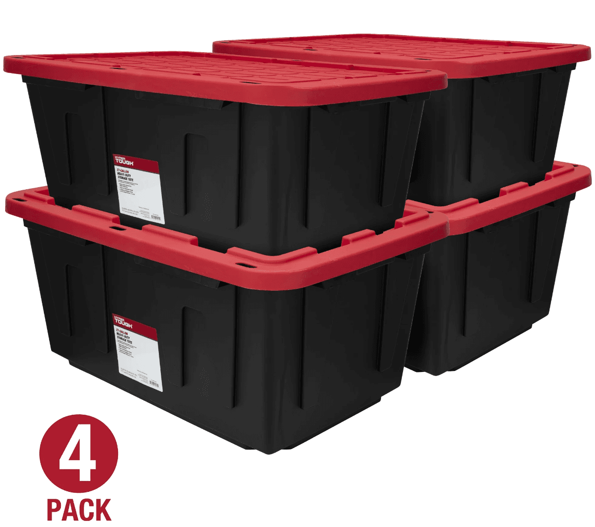 4-Count Hyper Tough 27 Gallon Stackable Snap Lid Storage Bin Containers Walmart