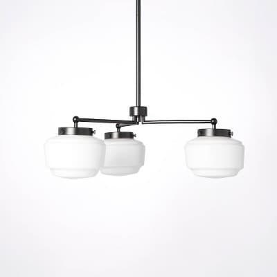 3-Arm Milk Glass Chandelier Ceiling Light Black Finish - Hearth & Hand™ with Magnolia: Matte Iron Farmhouse Style, UL Listed, E26