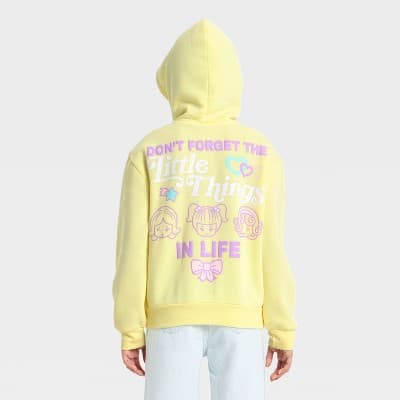 Girls' Polly Pocket Front and Back Graphic Hoodie Pullover Sweatshirt - Yellow L Plus