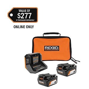 RIDGID 18V Lithium-Ion Battery Starter Kit with Charger and Bag
