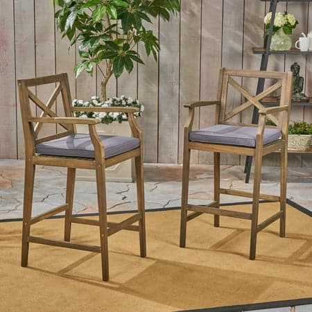 Noble House Perla Outdoor Acacia Wood Barstool (Set of 2) Gray