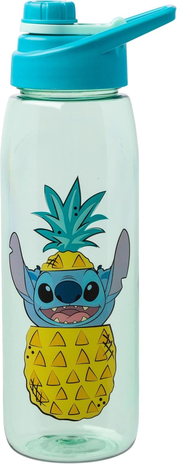 Silver Buffalo Disney Lilo and Stitch Pineapple Pop Up Peek-A-Boo Water Bottle with Screw-On Lid, 28 Ounces