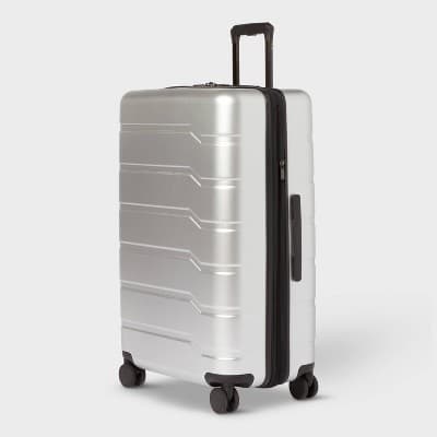 Large Checked Spinner Wheels Suitcase Silver - Open Story™