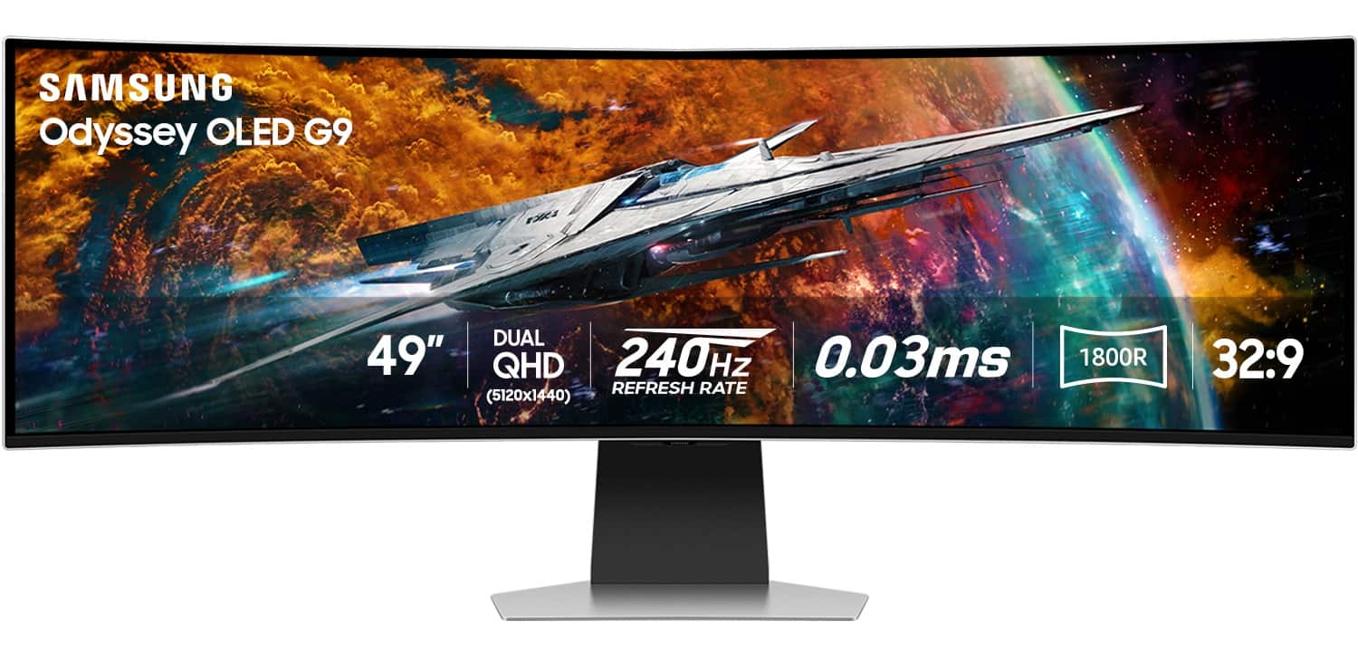 Samsung - 49" Odyssey OLED G9 (G95SC) DQHD 240Hz 0.03ms G-Sync Compatible Curved Smart Gaming Monitor - Silver