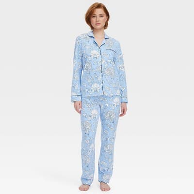 Women's Floral Vines Long Sleeves and Pants Pajama Set Blue - Roller Rabbit x Target XS