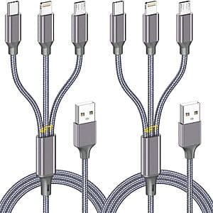 3-in-1 Charging Cables - Micro USB, Type-C, and Lightning Connectors