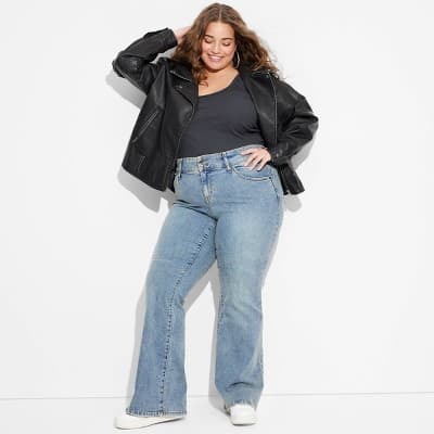 Women's Low-Rise Flare Jeans - Wild Fable™ Light Wash 30: Midweight Denim, Stretch, 33" Inseam