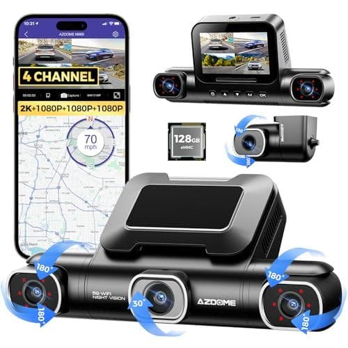 AZDOME 360° Dash Cam with 128GB Storage - Record All Around Your Vehicle