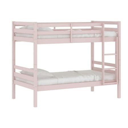 HH2Home Essentials Campbell Wood Twin Over Twin Bunk Bed, Light Pink