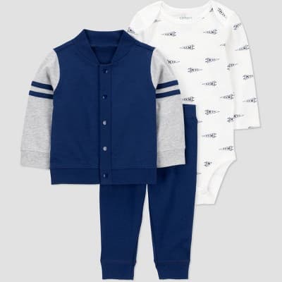 Carter's Just One You® Baby Boys' 3pc Varsity Hooded Zip-Up Sweatshirt with Bodysuit and Jogger Pants Set - Blue Newborn