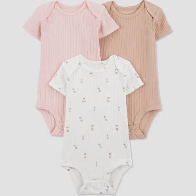 Carter's Just One You® Baby Girls' 3pk Floral Bodysuit - White/Pink/Ivory 9M: Short Sleeve, Crotch Snap