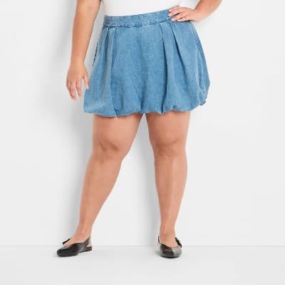 Women's Denim Bubble Mini A-Line Skirt - Future Collective Blue Denim 2X