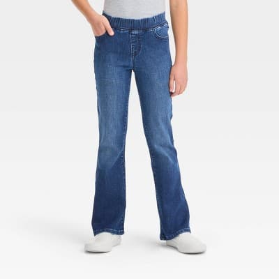 Girls' Mid-Rise Pull-On Flare Jeans - Cat & Jack™ Medium Wash 10: Cotton Blend, Elastic Waist, Denim, 24.75" Inseam