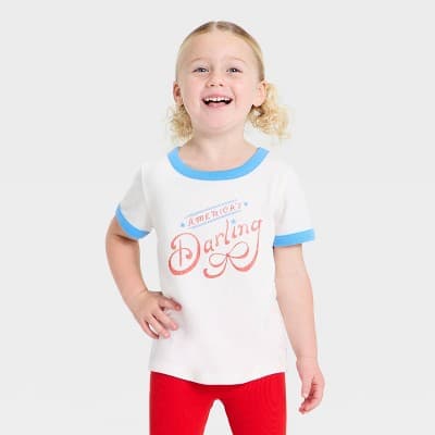 Toddler Girls' 4th of July Short Sleeve Darling Classic T-Shirt - Cat & Jack™ Cream 5T