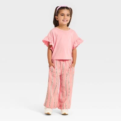 Grayson Mini Toddler Girls' Striped Guaze T-Shirt and Pant Set - Pink 12M