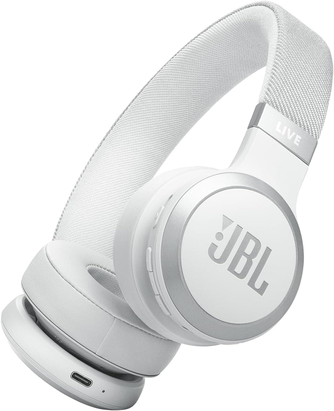 JBL Live 670NC - Wireless On-Ear Headphones with Adaptive Noise Cancelling with Smart Ambient, Up to 65H Battery Life with Speed Charge, Lightweight, Comfortable and Foldable Design (White)