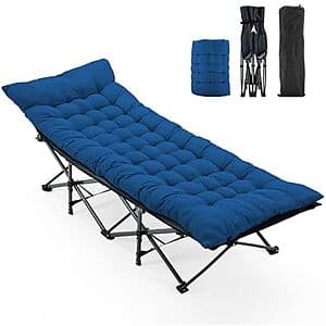 OLIXIS 74.4"x28" Folding Camping Cot w/ Cushion (blue) $48 + Free S&H