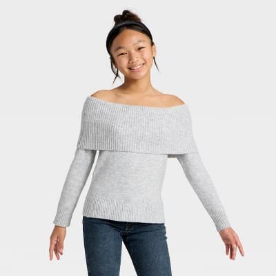 Girls' Off the Shoulder Pullover Sweater - art class™ Heather Gray S