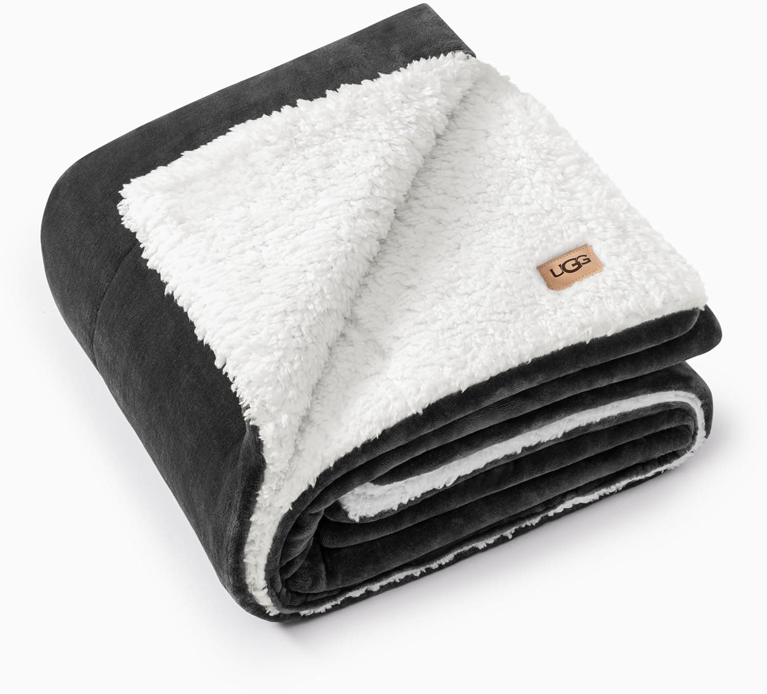 UGG Nita Throw Blanket Soft Reversible Plush Throw for Couch or Bed Cozy Fuzzy Warm Fluffy Blanket for Living Room or Cute Bedroom Decor Down Alternative Washable, 50-inch x 70-inch, Charcoal Grey