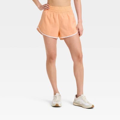 Women's Woven Mid-Rise Run Shorts 3" - All In Motion™ Melon Orange S