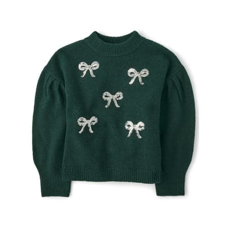 The Children's Place Girls Long Sleeve Sequin Bow Front Sweater, Sizes XS-XXL
