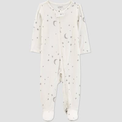 Carter's Just One You® Baby Comfy Soft Celestial Sleep N' Play - White 9M: Heavyweight Jersey, Snug Fit, Two-Way Zipper