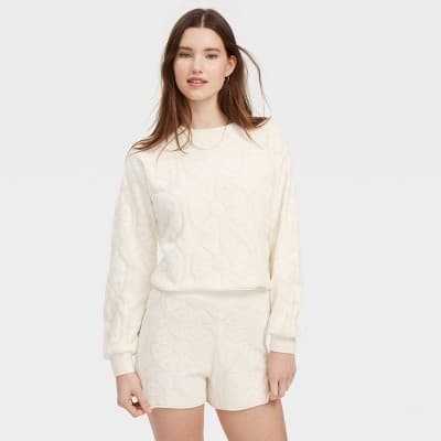 Women's Daisy Floral Embossed Terry Crewneck Sweatshirt Cream - Roller Rabbit x Target XXS