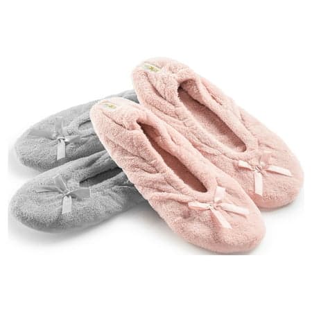 Roxoni Women's Terry Classic Cotton & Velour Ballerina Slippers Pack of 2 (runs small, size up)
