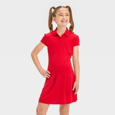 Girls' Short Sleeve Performance Uniform Dress - Cat & Jack™ Red XXL: Jersey, Midweight,