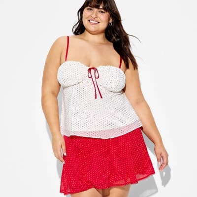 Women's Ruched Cup Open Neck Cami - Wild Fable™ Cream Polka Dots 4X