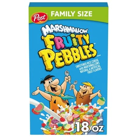 Post Marshmallow Fruity PEBBLES Breakfast Cereal, Gluten Free with Marshmallows, 18 oz