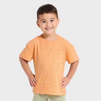 Baby Boys' Short Sleeve Jacquard Oversized T-Shirt - Cat & Jack™ Orange 12M
