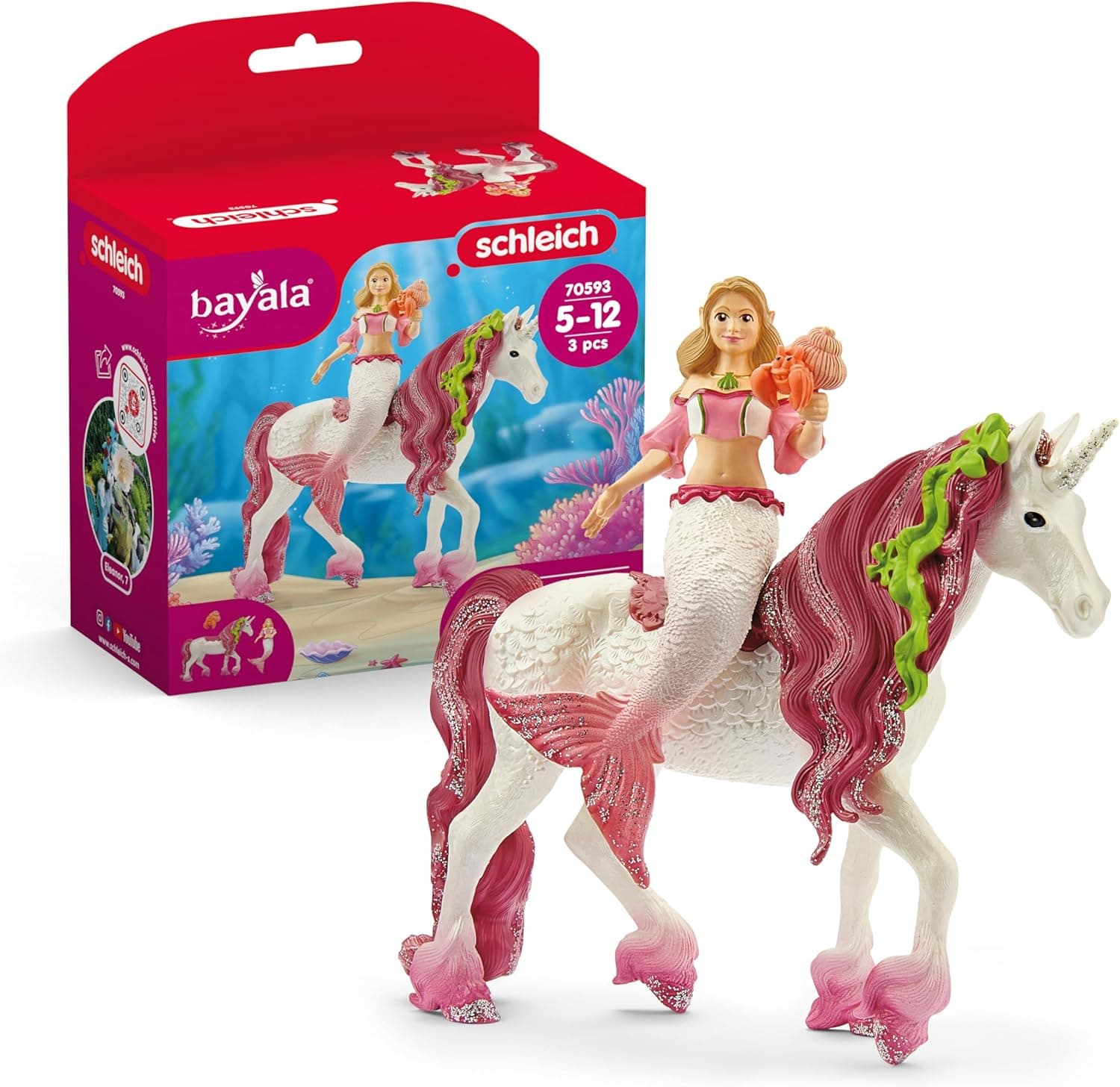 Schleich Bayala Mermaid Feya Playset - Glittery Undersea Princess Doll and Unicorn