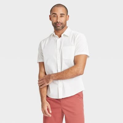 Men's Short Sleeve Poplin Shirt - Goodfellow & Co™ Heathered White XXL: Cotton-Spandex Blend, Front Pocket