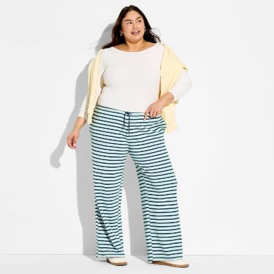 Women's Tunnel Waist Graphic Pull-On Pants - Navy Blue Striped 3X