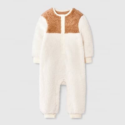 Baby Winter Snowflake Faux Shearling Colorblock Romper - Cat & Jack™ Cream 6-9M