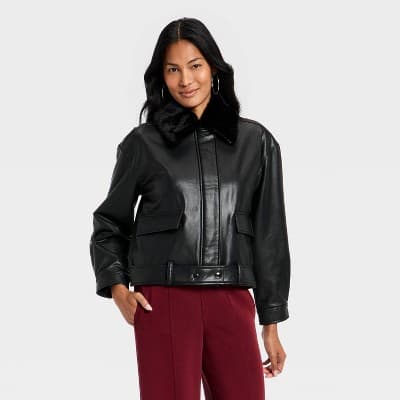 Women's Faux Leather Jacket - A New Day™ Black L