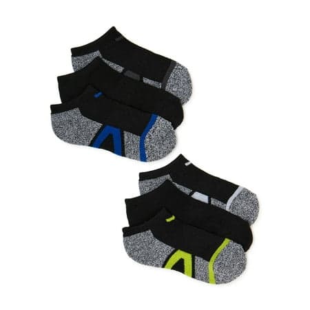 Wonder Nation Boys Sport No-Show Socks, 6-Pack, Sizes S-L