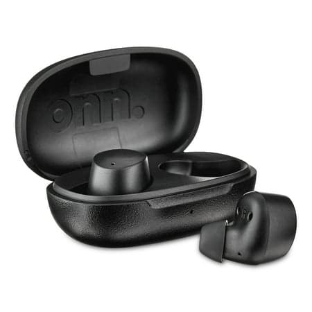 onn Bluetooth Wireless Earphones w/Charging Case and Touch Controls, Black