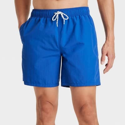 Men's 7" Swim Trunks - Goodfellow & Co™ Blue XXL: Recycled Polyester Lining, Mesh Liner, UPF 50+ Protection