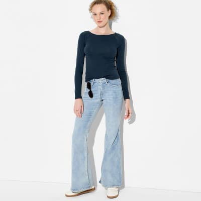 Women's Slim Fit Long Sleeve Boat Neck Ribbed T-Shirt - Wild Fable™ Slate Gray S