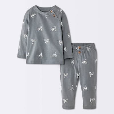 Baby Boys' 2pc Bike Graphic Raglan Long Sleeve T-Shirt and Pants Set - Cloud Island™ Charcoal Gray 18M