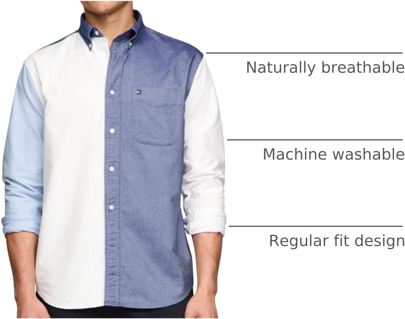 Tommy Hilfiger Men's Long Sleeve Oxford Shirts in Regular Fit, Men's Button Down Shirts, Also Available in Big and Tall Desert Sky/Multi XX-Large