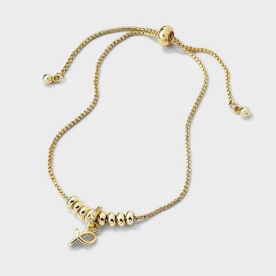 14k Gold Dipped Letter "P" Twist Initial with Cubic Zirconia Bail Bolo Bracelet - A New Day™ Gold