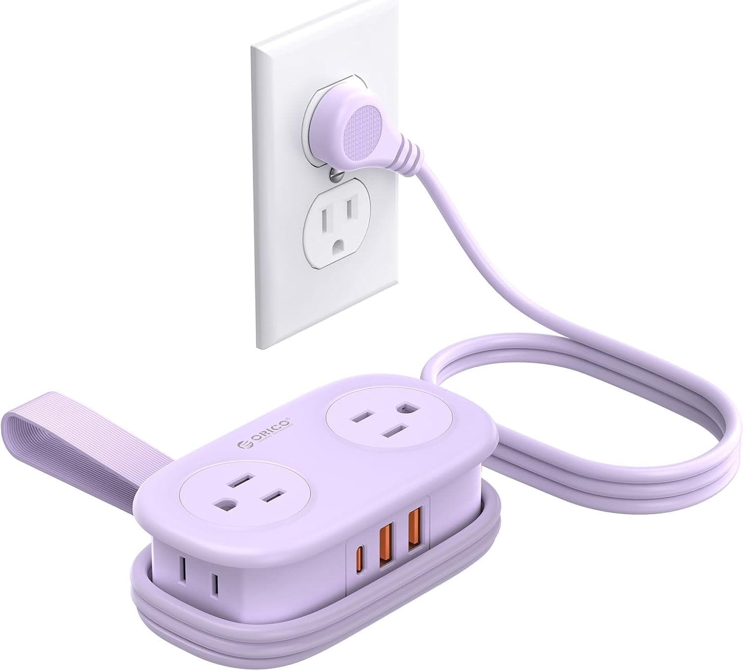 Orico Purple 20W USB-C PD Travel Power Strip w/4 AC Outlets & 3 USB Ports Amazon
