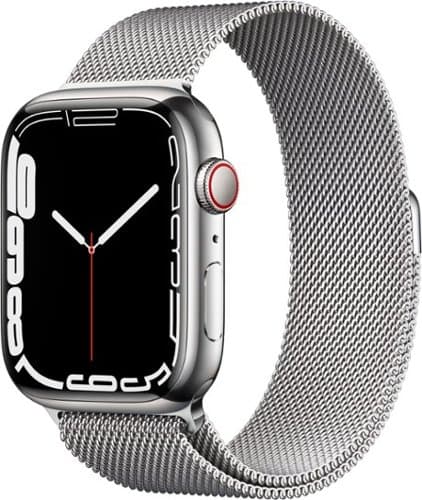 Geek Squad Refurbished Apple Watch Series 7 (GPS + Cellular) 45mm Stainless Steel Case with Silver Milanese Loop - Silver - (2021)