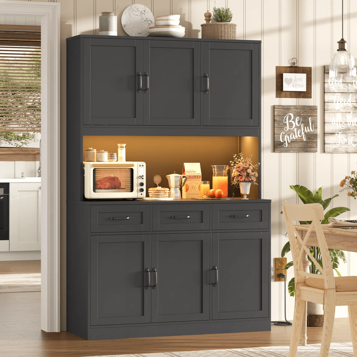 Coffee Bar Pantry with LED Lighting and Power Outlets - 54% Off