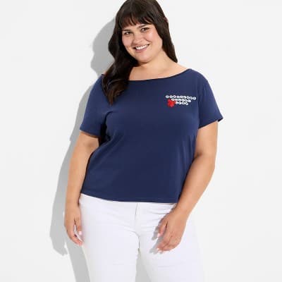 Women's Made In America Short Sleeve Graphic T-Shirt - Blue 2X