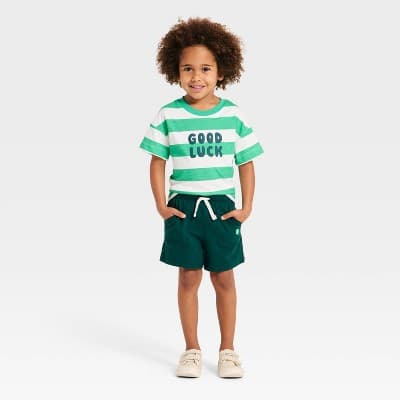 Toddler Boys' St. Patrick's Day 'Good Luck' Short Sleeve T-Shirt and Shorts Set - Cat & Jack™ Cream 18M