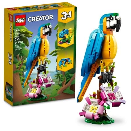 LEGO Creator 3 in 1 Exotic Parrot to Frog to Fish Animal Figures Building Toy, Creative Toys for Kids Ages 7 and Up, 31136